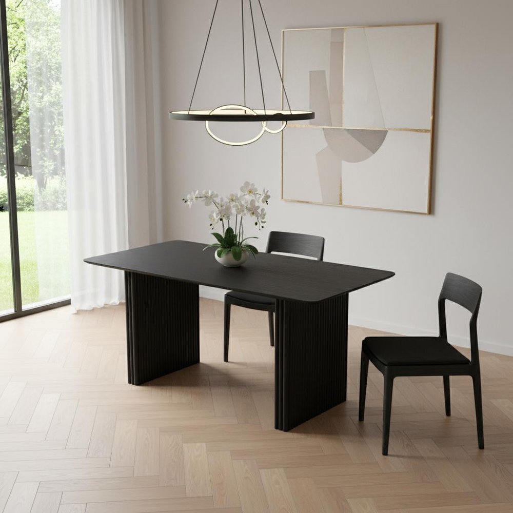 67" Black Wood Double Pedestal Base Dining Table