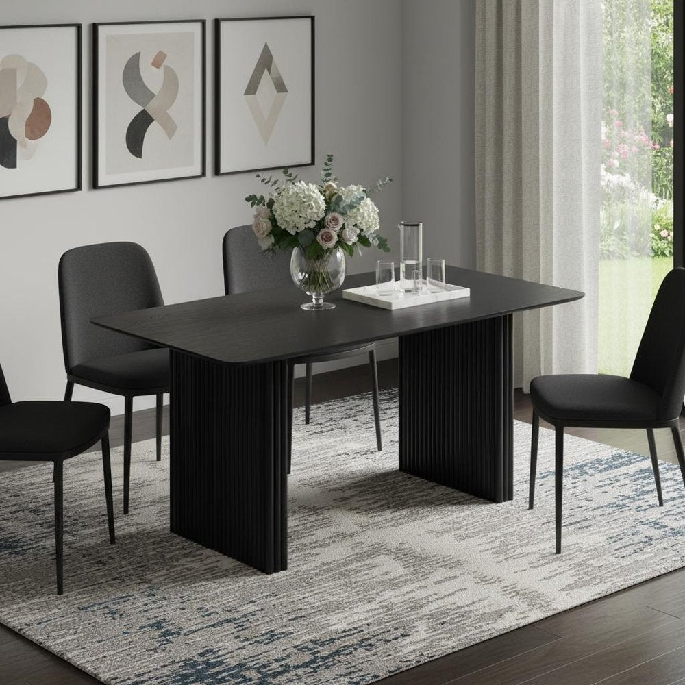 67" Black Wood Double Pedestal Base Dining Table