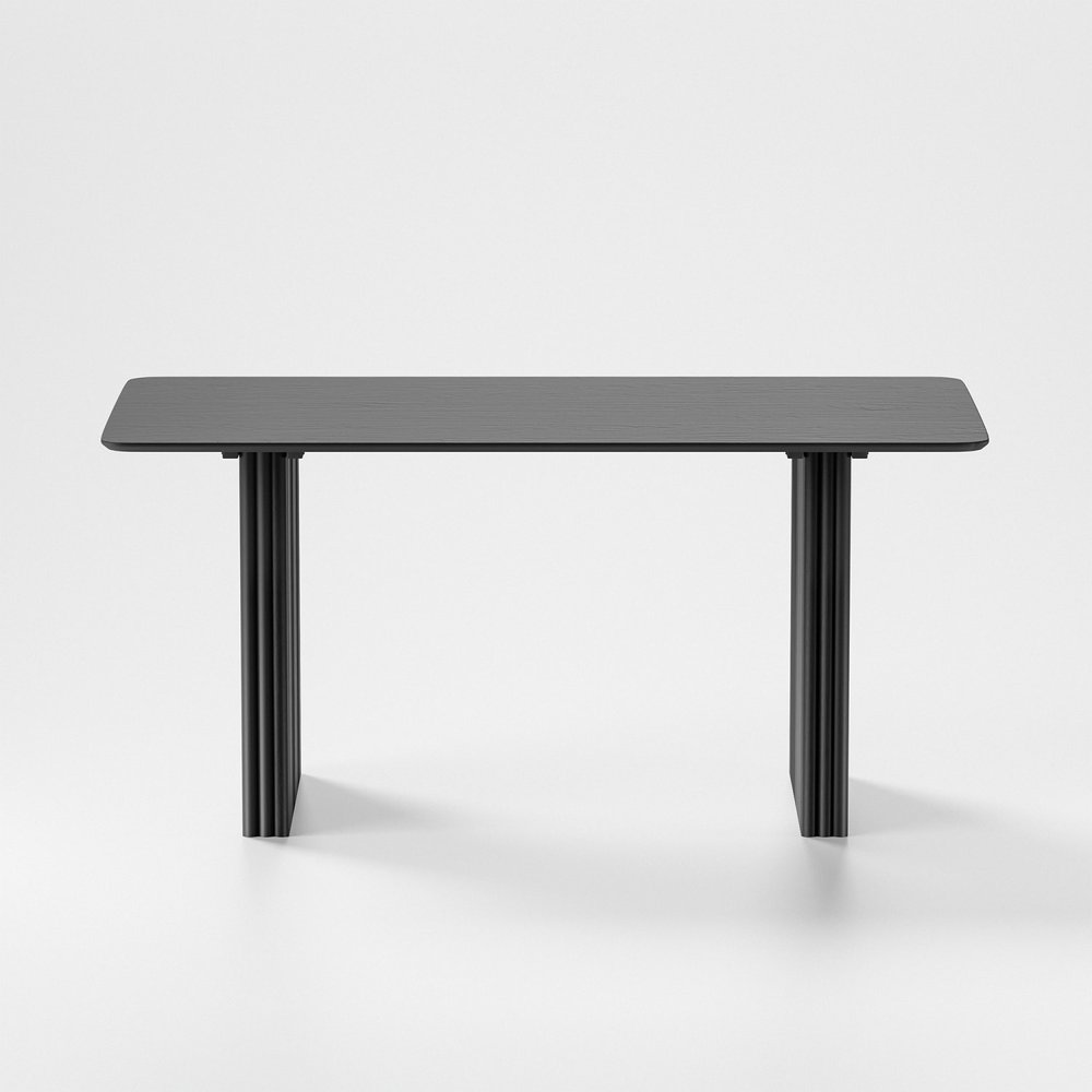 67" Black Wood Double Pedestal Base Dining Table