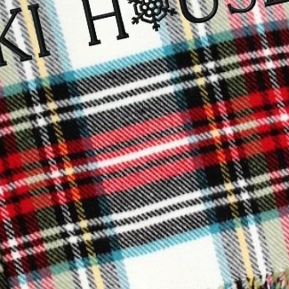 55" X 70" Black Red And White Plaid Cotton Blend Ski House Embroidered Throw Blanket with Fringe
