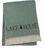 55" X 70" Sage And White Cotton Blend Lake House Embroidered Throw Blanket with Fringe