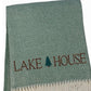 55" X 70" Sage And White Cotton Blend Lake House Embroidered Throw Blanket with Fringe