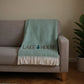 55" X 70" Sage And White Cotton Blend Lake House Embroidered Throw Blanket with Fringe