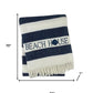 55" X 70" Navy Blue And White Stripe Cotton Beach House Embroidered Throw Blanket with Fringe