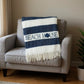 55" X 70" Navy Blue And White Stripe Cotton Beach House Embroidered Throw Blanket with Fringe