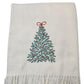 55" X 70" Cream Cotton Blend Woven Christmas Tree Embroidered Throw Blanket with Fringe
