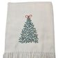 55" X 70" Cream Cotton Blend Woven Christmas Tree Embroidered Throw Blanket with Fringe