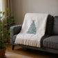 55" X 70" Cream Cotton Blend Woven Christmas Tree Embroidered Throw Blanket with Fringe