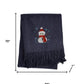 55" X 70" Navy BlueCotton Blend Woven Snowman Embroidered Throw Blanket with Fringe