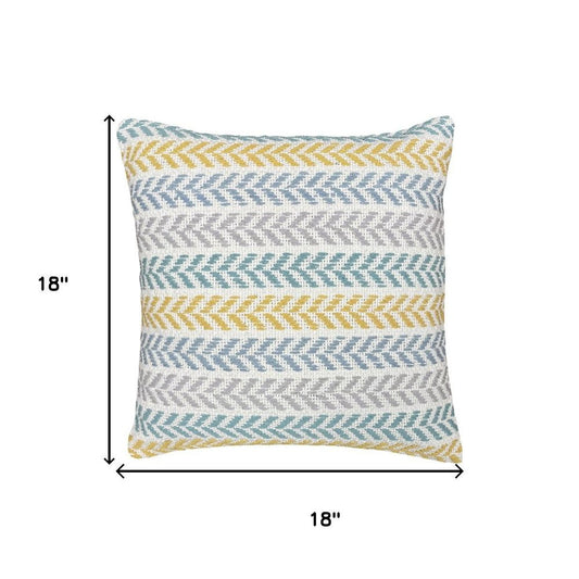 18" Yellow And Blue Beach Chevron Cotton Throw Pillow Cover