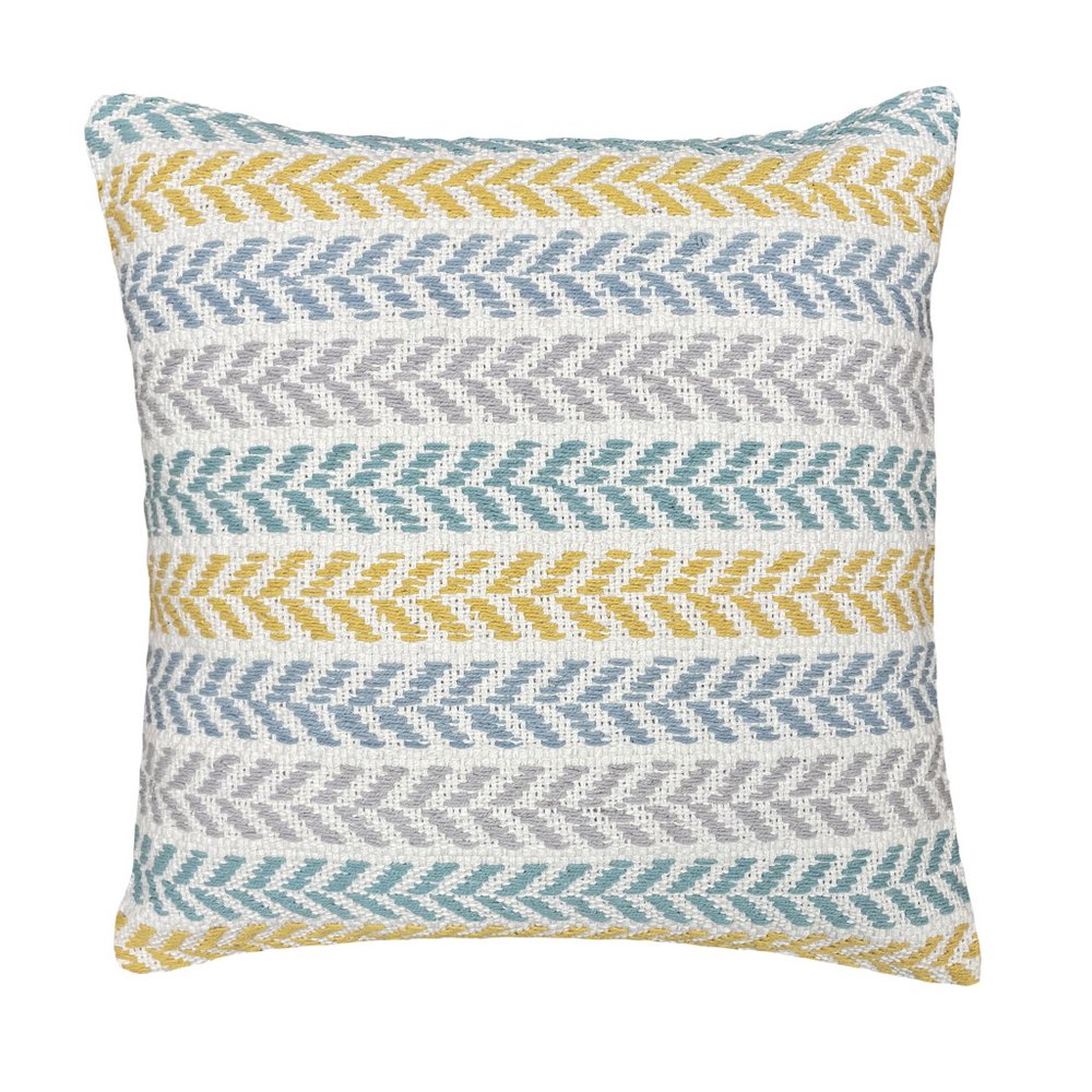 18" Yellow And Blue Beach Chevron Cotton Throw Pillow Cover
