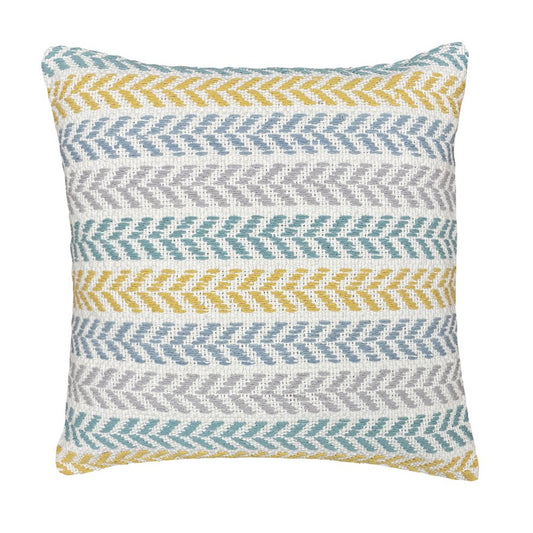 18" Yellow And Blue Beach Chevron Cotton Throw Pillow Cover