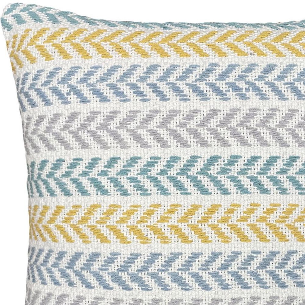 18" Yellow And Blue Beach Chevron Cotton Throw Pillow Cover