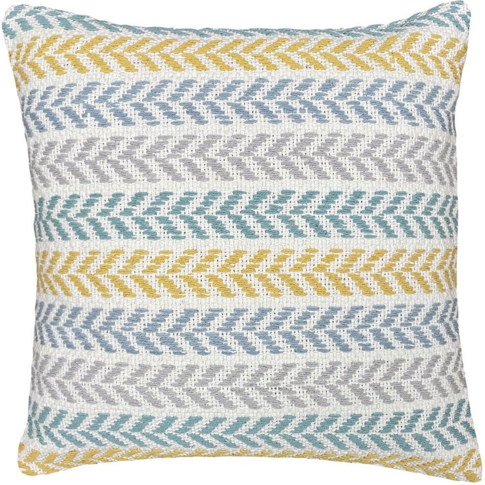 18" Yellow And Blue Beach Chevron Cotton Throw Pillow Cover