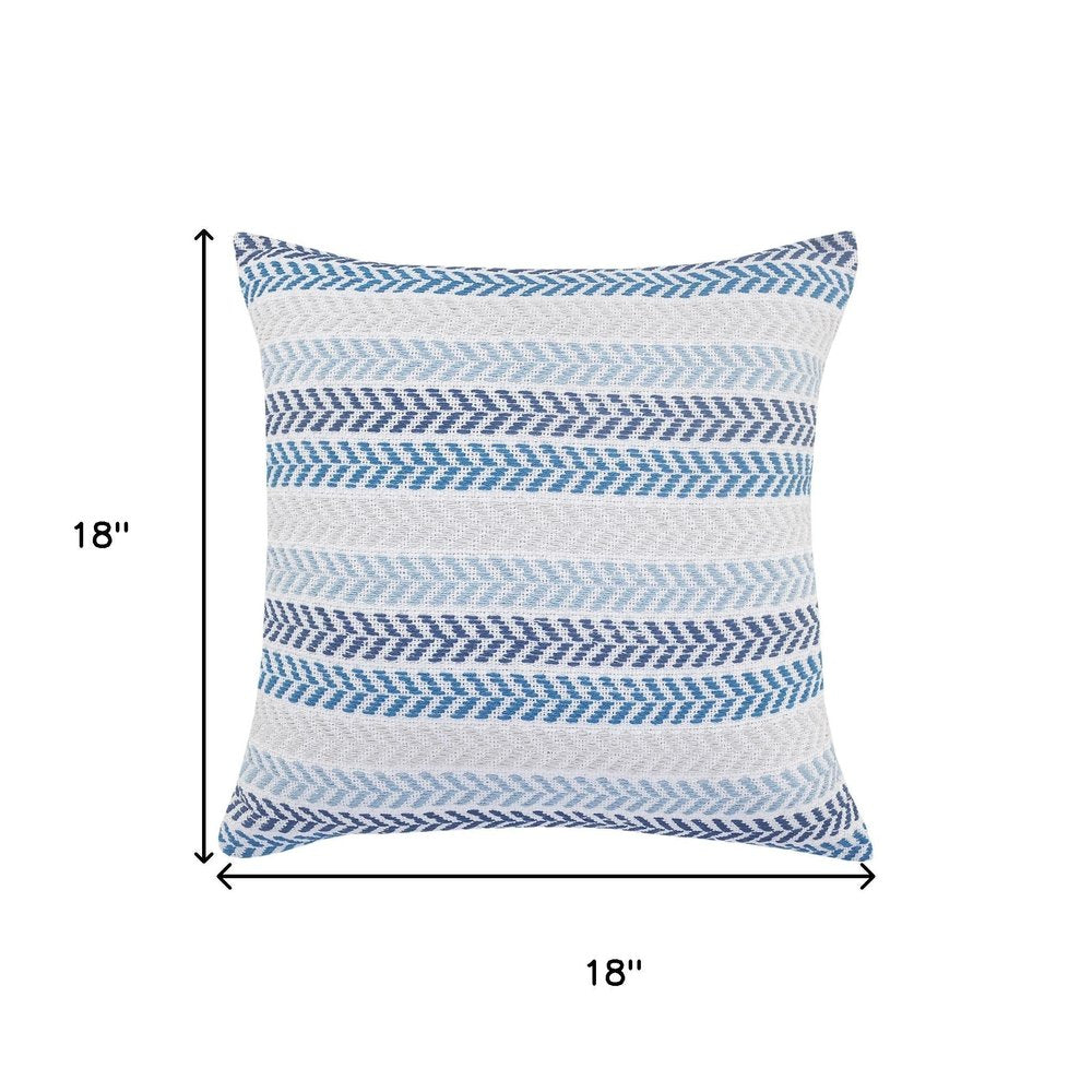 18" Blue And Beige Beach Chevron Cotton Throw Pillow Cover