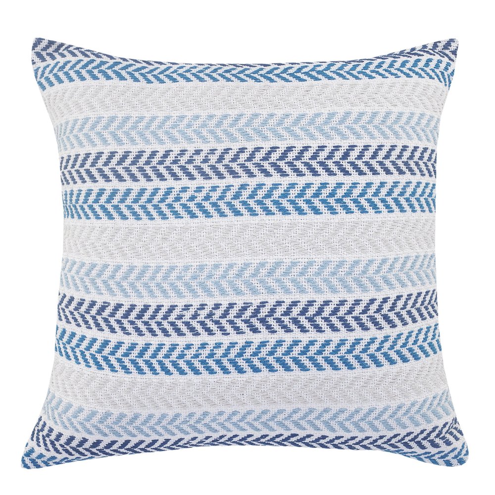 18" Blue And Beige Beach Chevron Cotton Throw Pillow Cover