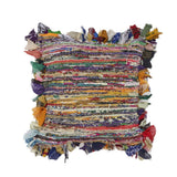 18" Pink And Blue Striped Rayon Throw Pillow Cover