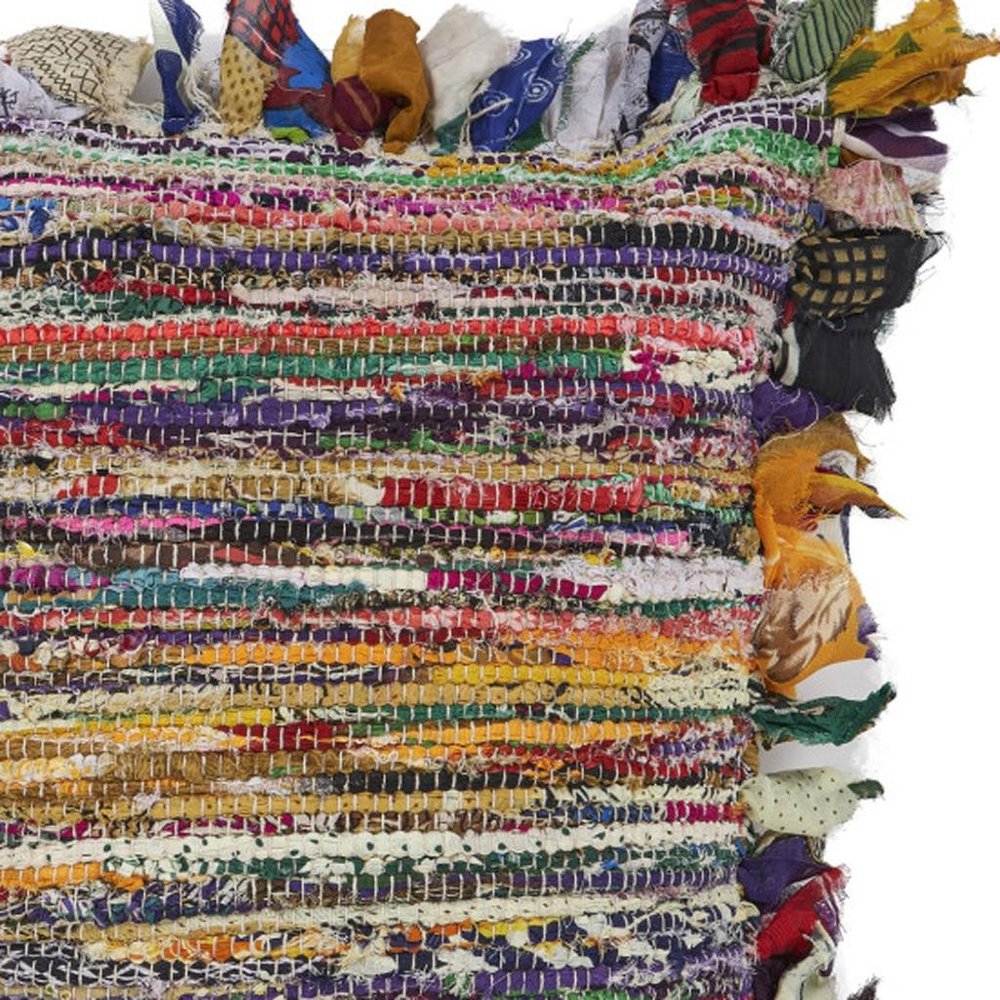 18" Pink And Blue Striped Rayon Throw Pillow Cover