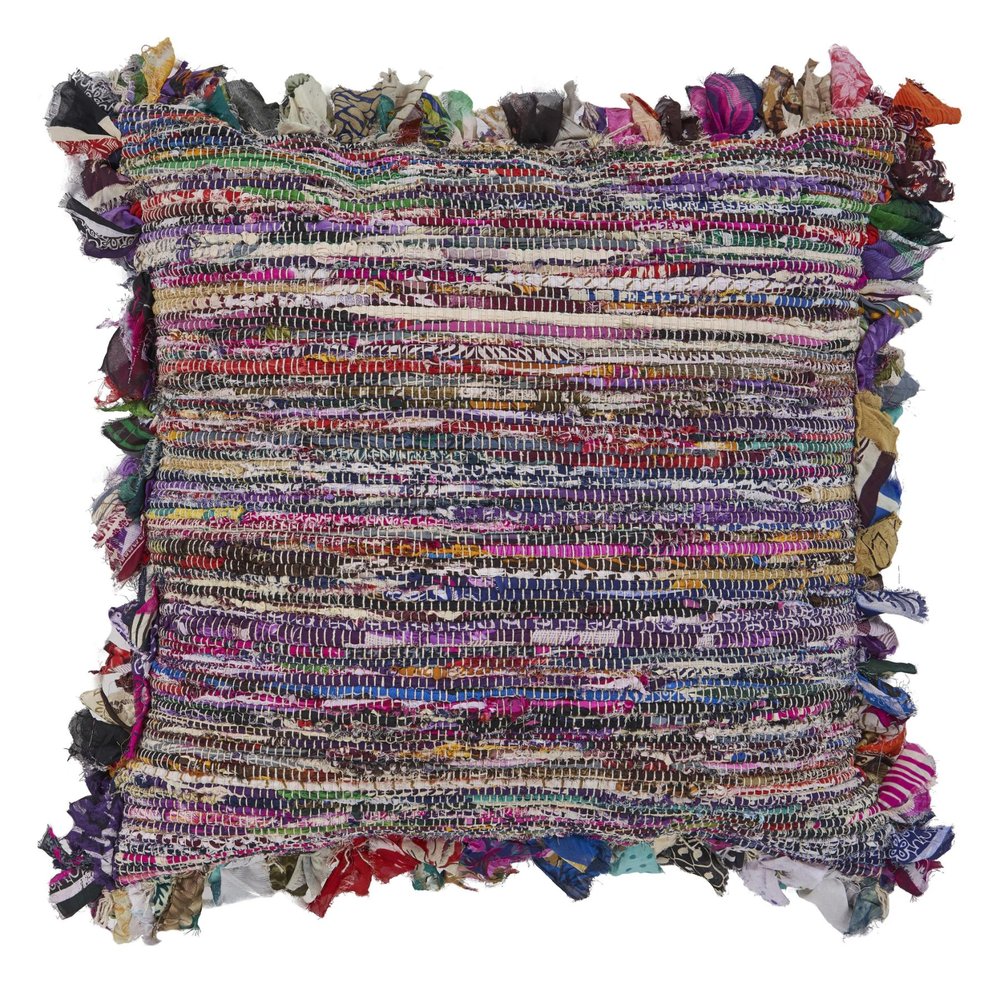 26" Blue Orange Pink And Red Striped Rayon Throw Pillow Cover with Tufts