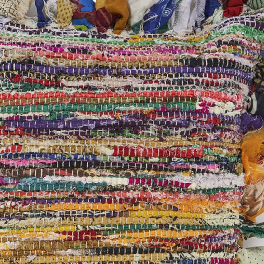 26" Pink And Blue Floor Striped Rayon Throw Pillow Cover