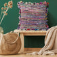 26" Blue Orange Pink And Red Striped Rayon Throw Pillow Cover with Tufts