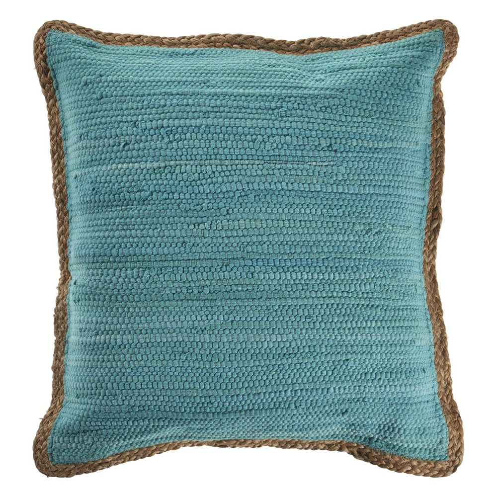 20" Blue And Tan Beach Cotton Blend Throw Pillow Cover