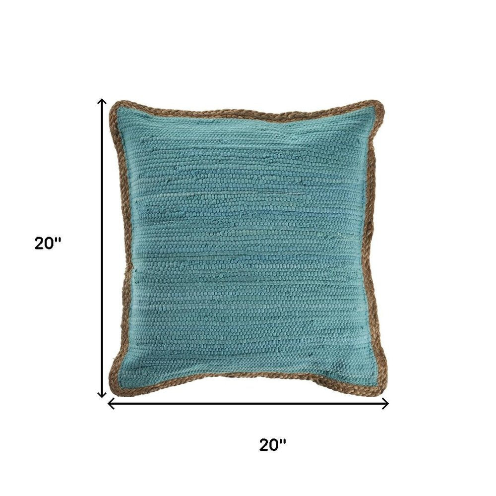 20" Blue And Tan Beach Cotton Blend Throw Pillow Cover