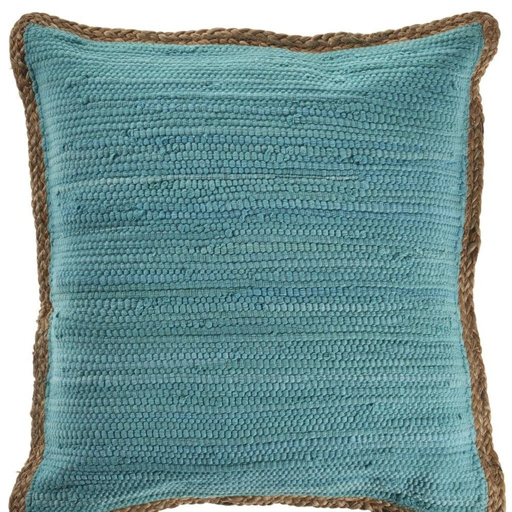 20" Blue And Tan Beach Cotton Blend Throw Pillow Cover
