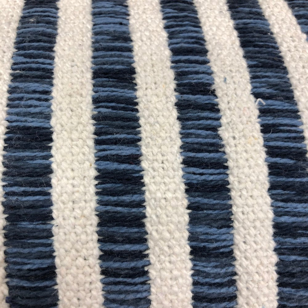 22" Blue And White Striped Cotton Throw Pillow Cover