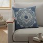 20" Blue And White Medallion Cotton Throw Pillow Cover