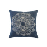 20" Blue And White Medallion Cotton Throw Pillow Cover