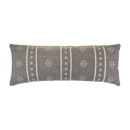 14" X 36" Gray And Ivory Lumbar Striped Cotton Throw Pillow Cover