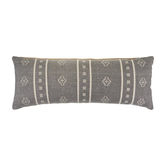 14" X 36" Gray And Ivory Lumbar Striped Cotton Throw Pillow Cover