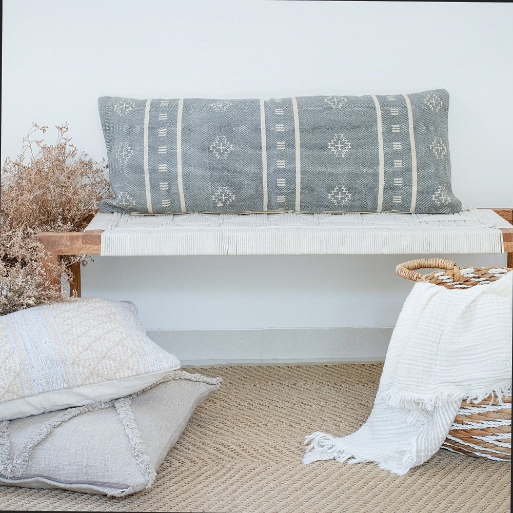 14" X 36" Gray And Ivory Lumbar Striped Cotton Throw Pillow Cover