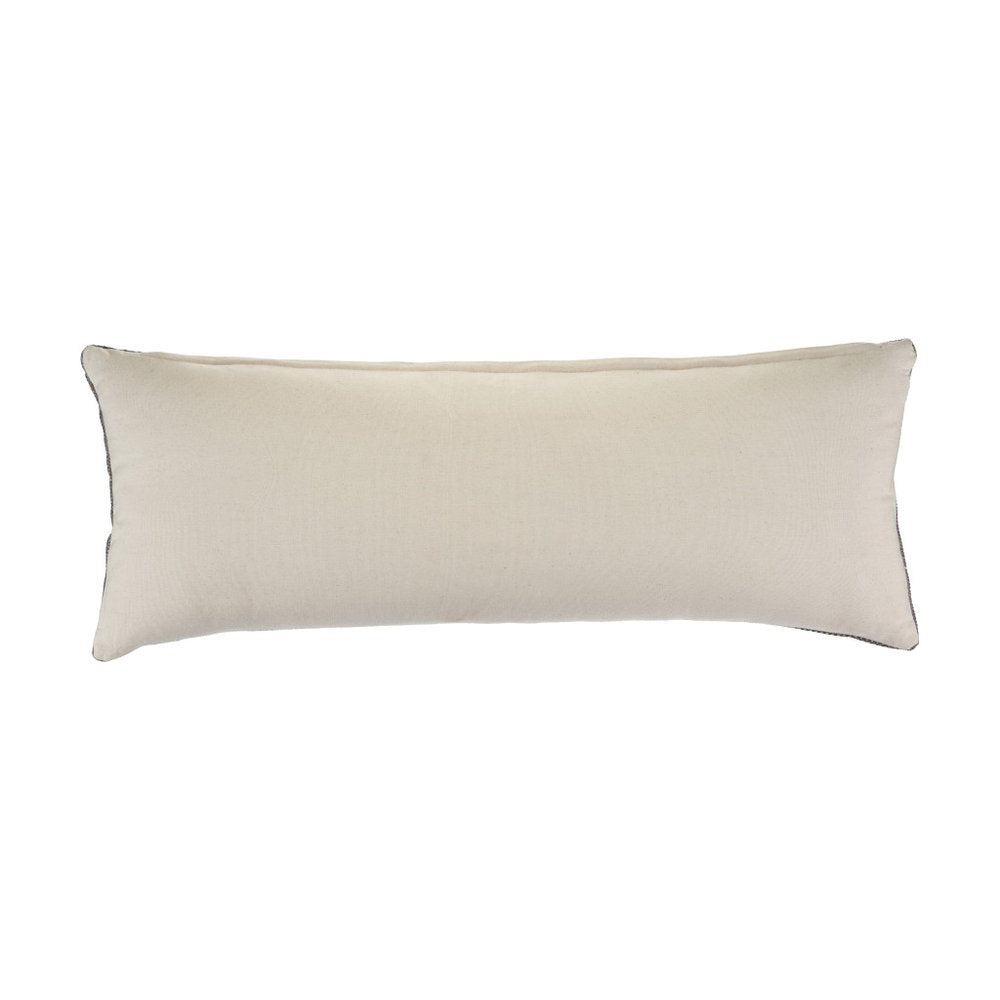 14" X 36" Gray And Ivory Lumbar Striped Cotton Throw Pillow Cover