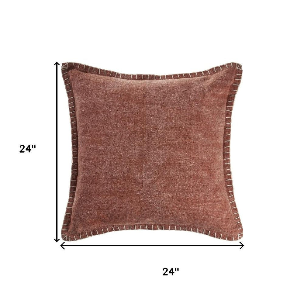 24" Brown And Orange Cotton Throw Pillow Cover