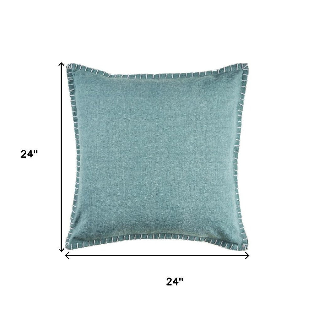 24" Blue Cotton Throw Pillow Cover