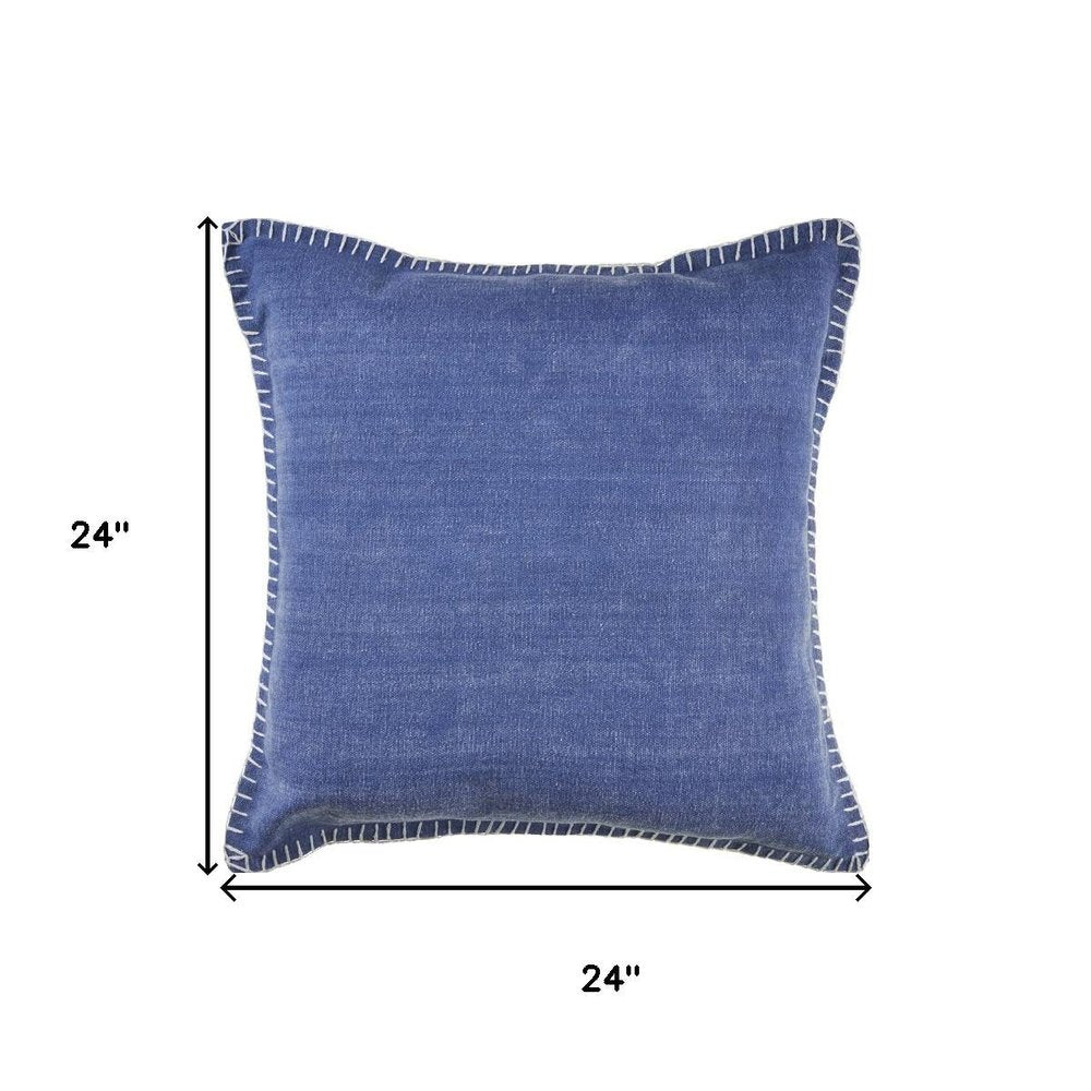 24" Blue Cotton Throw Pillow Cover