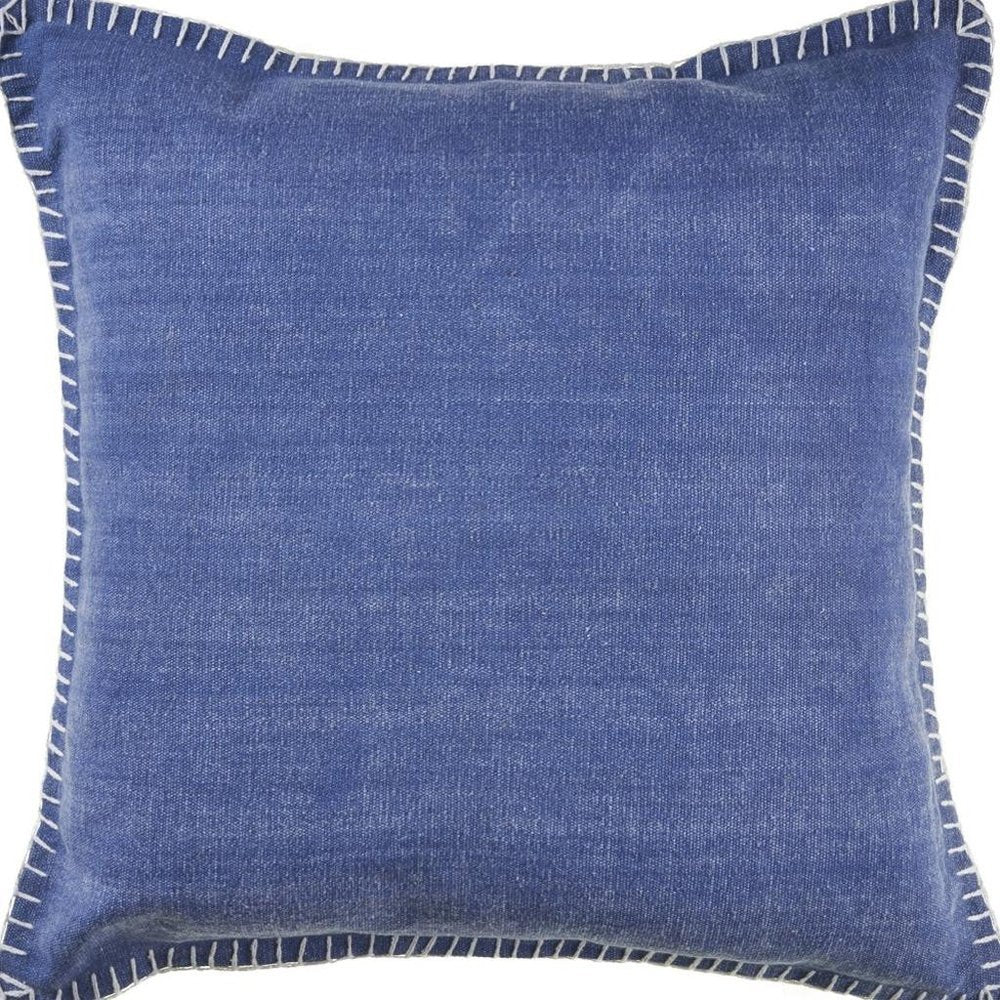 24" Blue Cotton Throw Pillow Cover