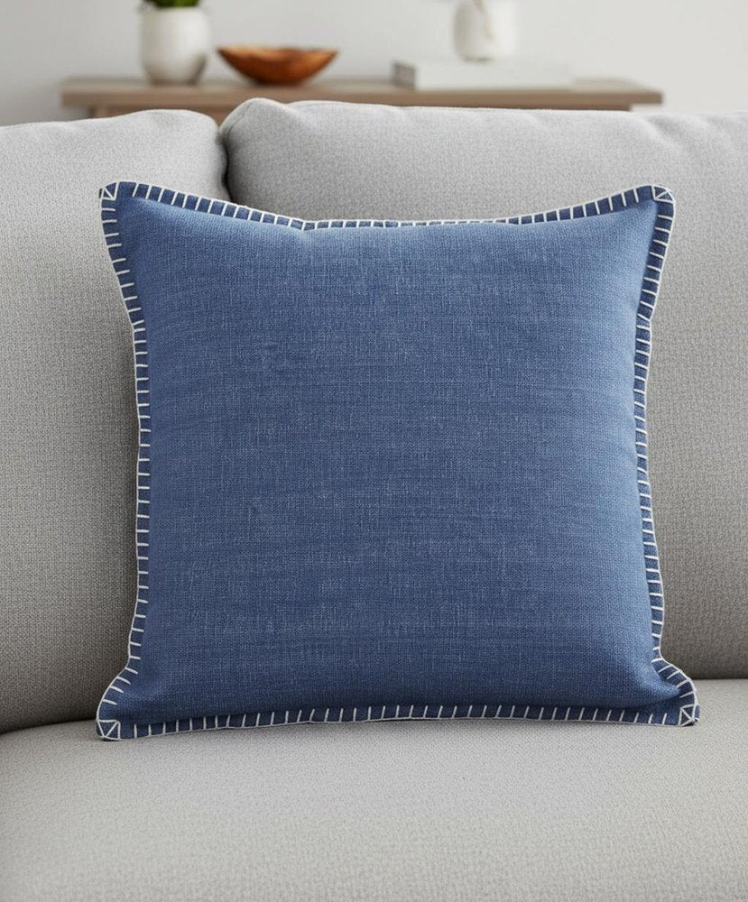 24" Blue Cotton Throw Pillow Cover