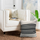 22" White And Black Striped Cotton Throw Pillow Cover