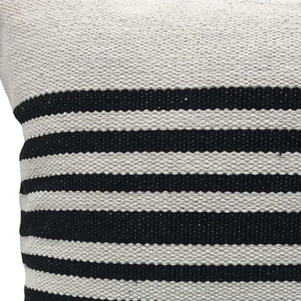 22" White And Black Striped Cotton Throw Pillow Cover