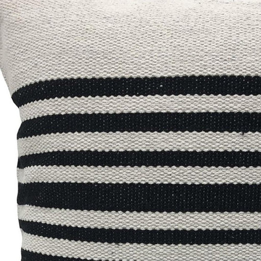 22" White And Black Striped Cotton Throw Pillow Cover