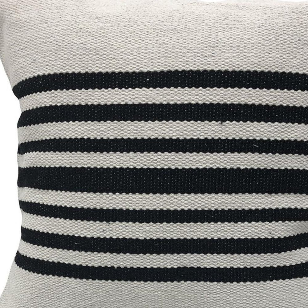 22" White And Black Striped Cotton Throw Pillow Cover