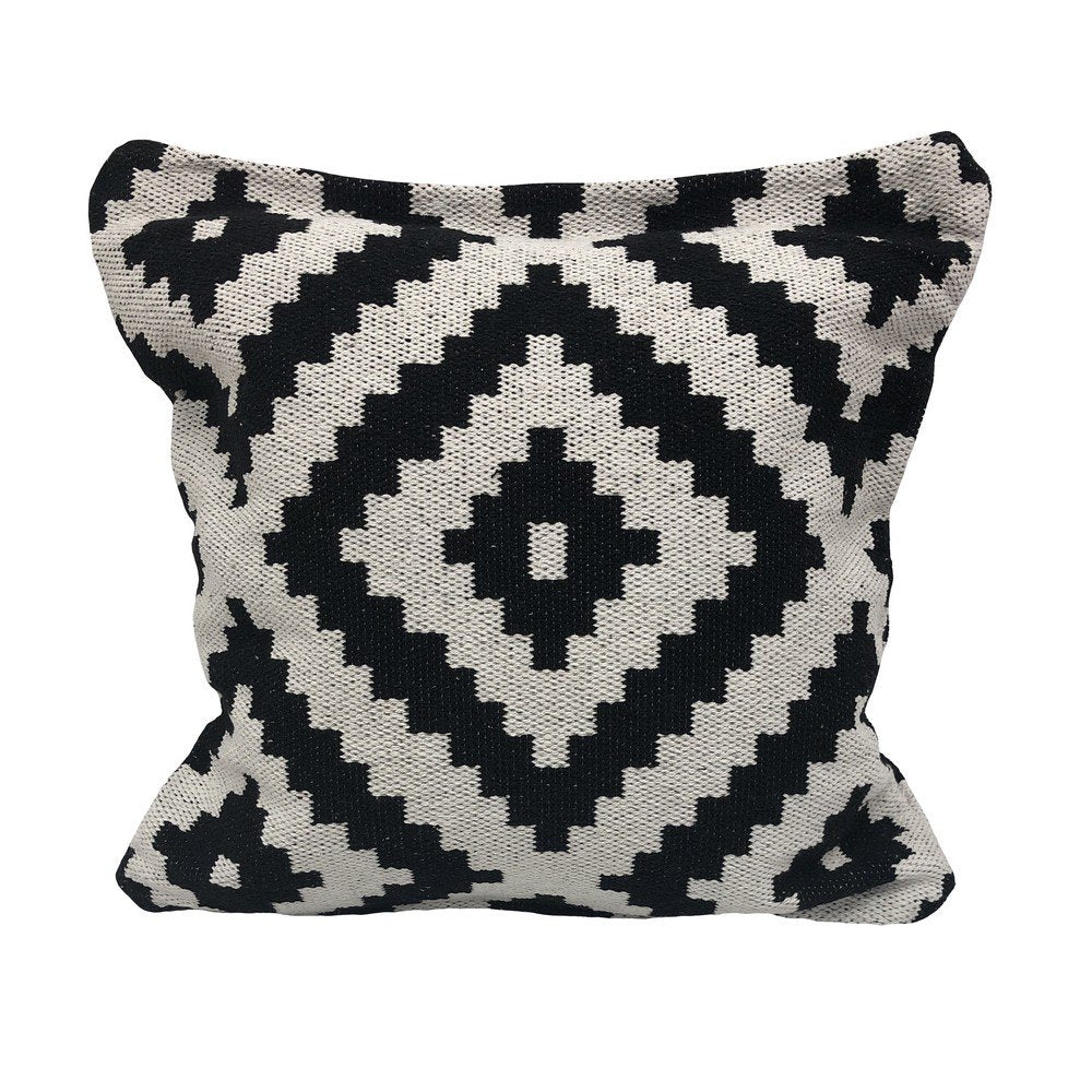 20" Black And White Geometric Polyester Blend Throw Pillow Cover