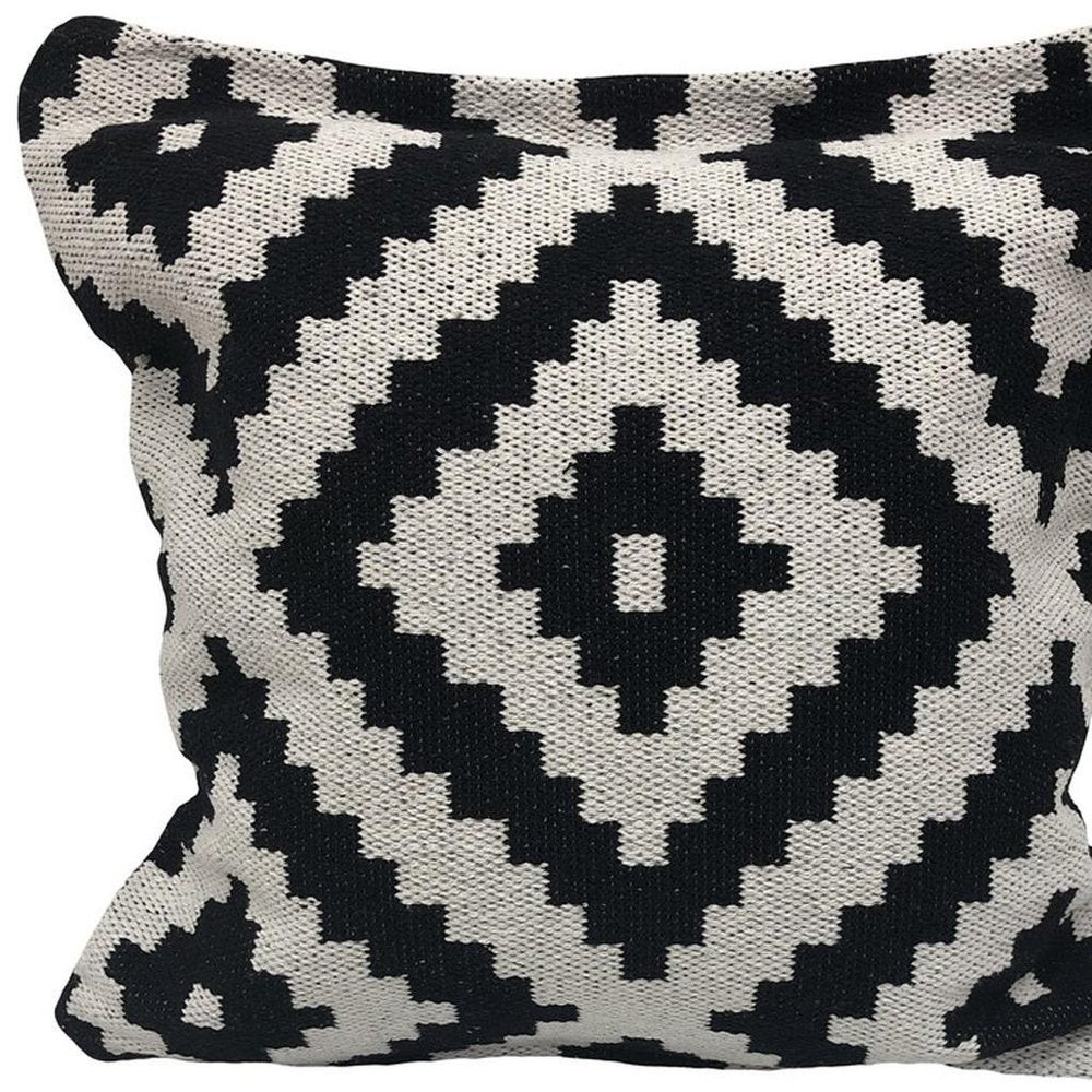 20" Black And White Geometric Polyester Blend Throw Pillow Cover