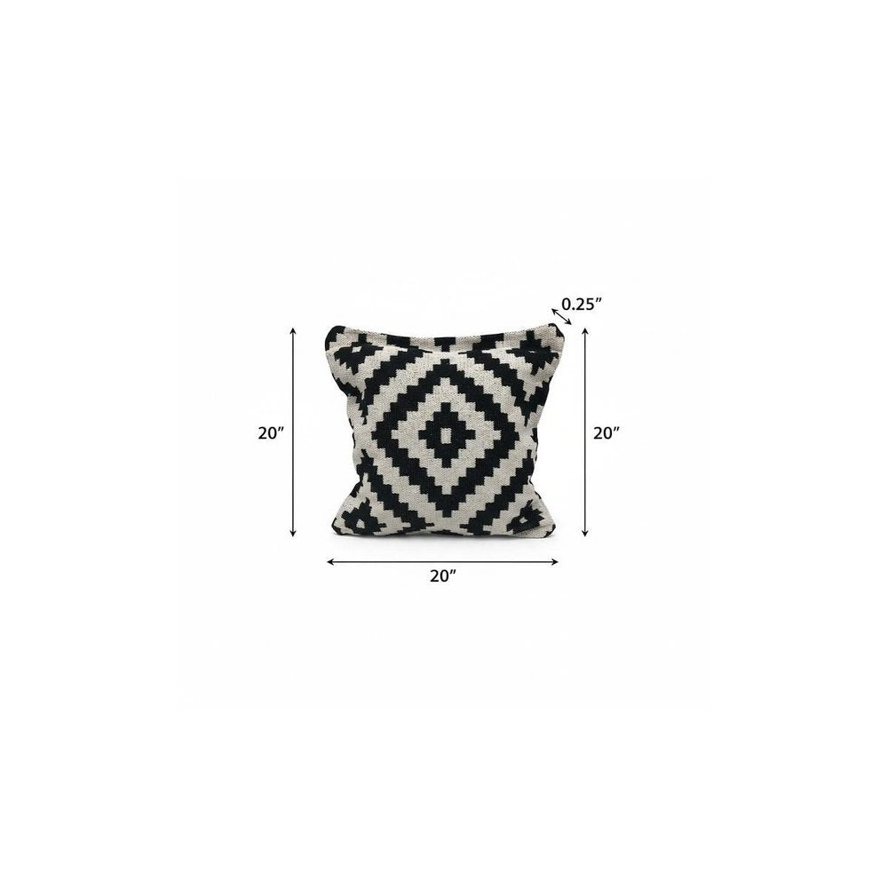 20" Black And White Geometric Polyester Blend Throw Pillow Cover