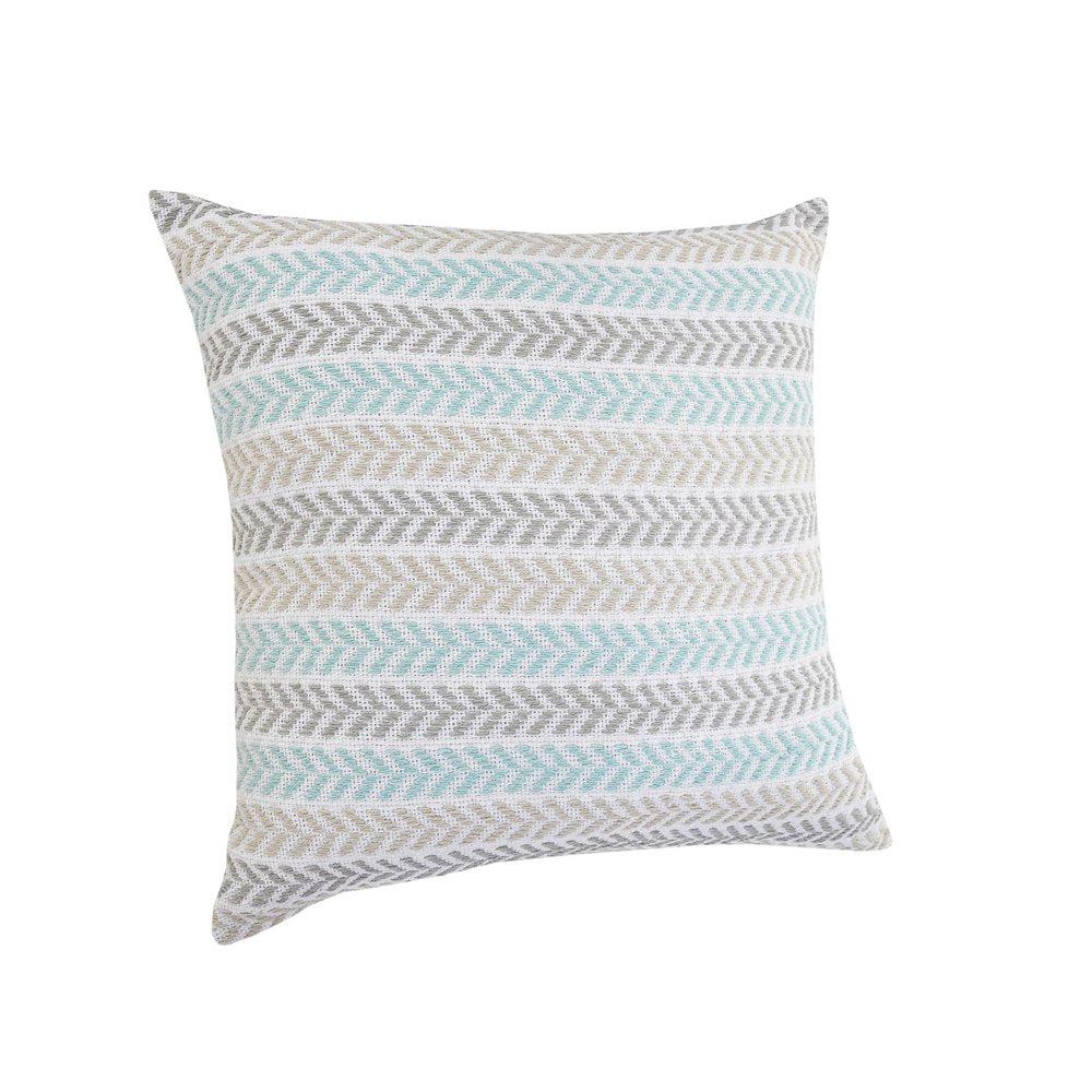 18" Gray And Blue Beach Chevron Cotton Throw Pillow Cover