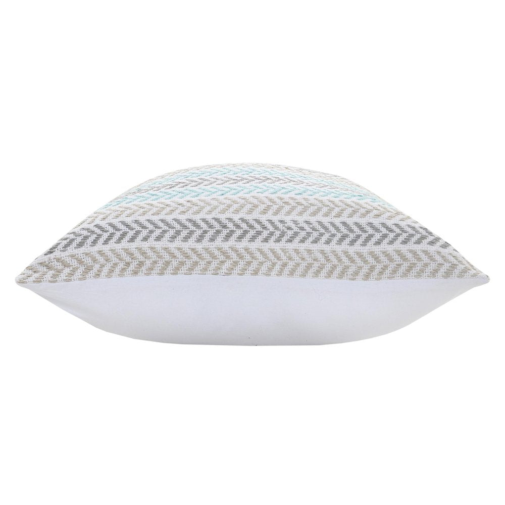 18" Gray And Blue Beach Chevron Cotton Throw Pillow Cover