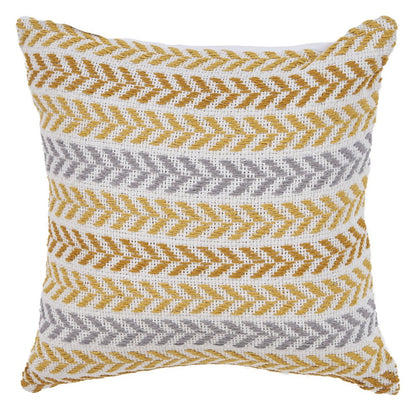 18" Yellow And Gray Beach Chevron Cotton Throw Pillow Cover